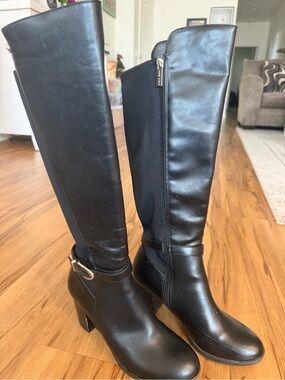 Women's Anne Klien Tall Black Knee-High Heeled Boots, worn one time.